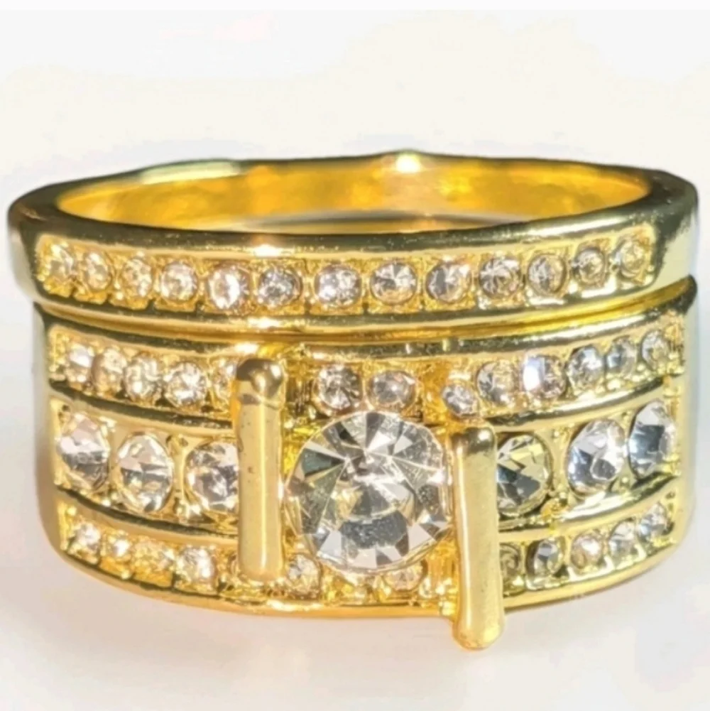 2.5 ct Round Cut Simulated Diamonds Mens Wedding Set Ring 14k Yellow gold Plated